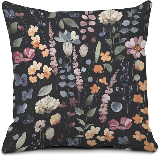 Decorative Throw Pillow Covers 18x18 Inch, Cute Home Decor for Living Room Outdoor Funny Pillowcase Polyester Cushion Case Black Floral
