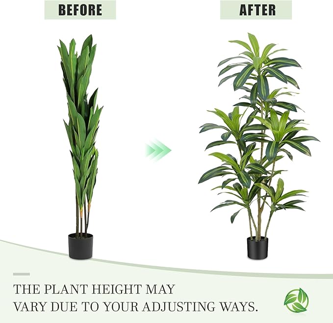 5Ft Dracaena Plant Artificial Tree Fake Tropical Floor Plants Potted (Real Touch) Artificial Silk Tree Leaf Faux Trees Black Tall Planter for Home Office Living Room Indoor Outdoor Decor（2Pack）