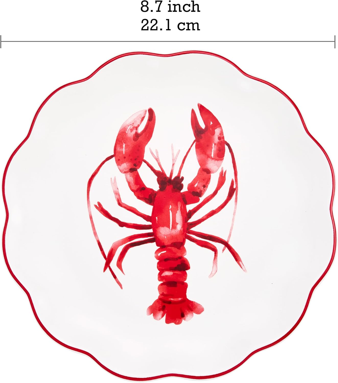 Bico Ocean Wonders Scalloped Salad Plates Set of 4, 8.75 Inch Ceramic Dessert Plates for Salad, Appetizer, Side Dishes, Microwave and Dishwasher Safe, Gift for Housewarming and Christmas