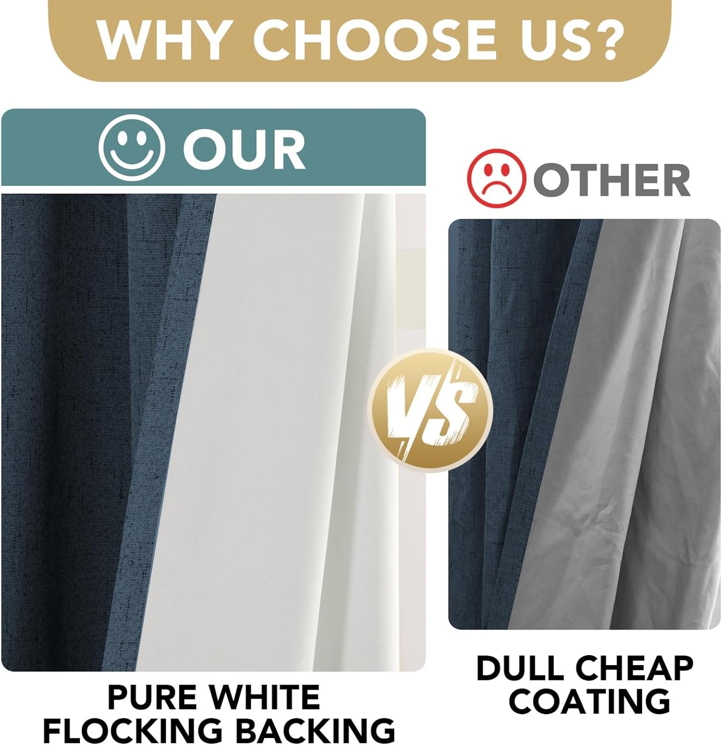 H.VERSAILTEX Linen Blackout Curtains 72 Inches Long 100% Absolutely Blackout Thermal Insulated Textured Linen Look Curtain Draperies Anti-Rust Grommet, Energy Saving with White Liner, 2 Panels, Navy