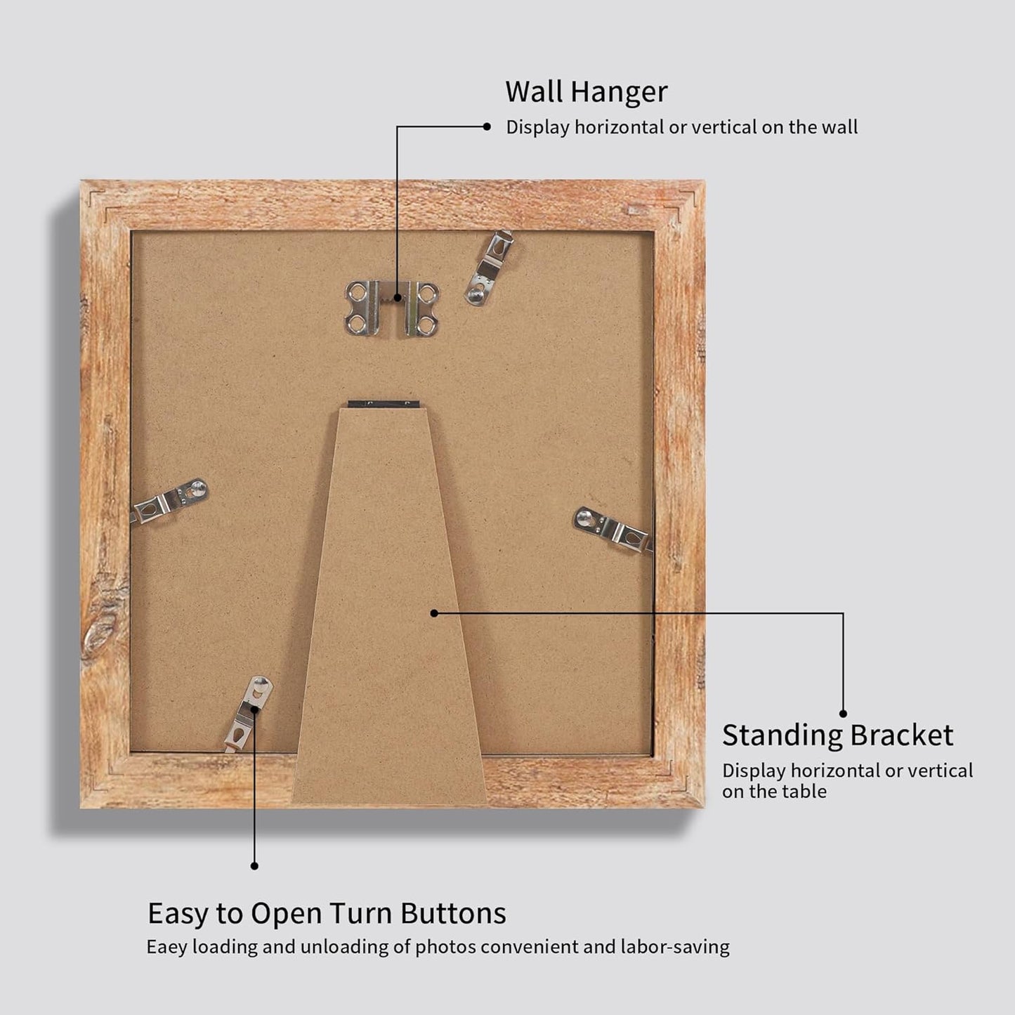 iRahmen 8x8 Picture Frame Set of 4 with HD Glass, Display 6x6 Pictures with Mat or 8 x 8 Without Mat, Square Wood Photo Frame for Wall Mount and Tabletop Display