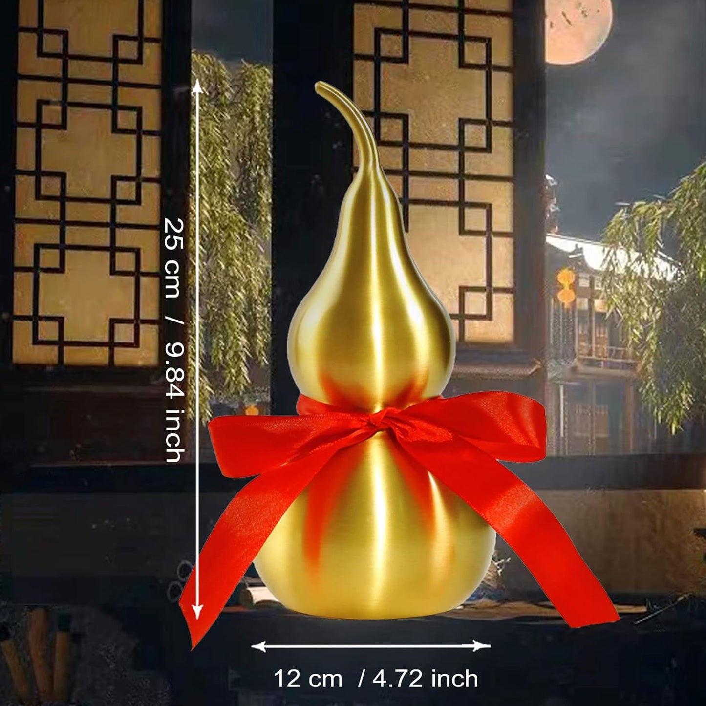 Feng Shui Chinese Brass Wu Lou Gourd,Treasure Statue Home Decoration Table Bookshelf Ornaments,Fortune Protection,Bring You Good Luck,Safty,Healthy,Success,9.84inch Tall,Full Brass