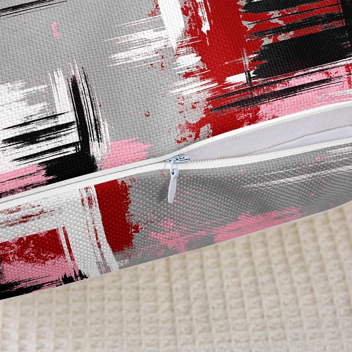 Feelyou Abstract Throw Pillow Covers for Couch Sofa Bed, Set of 2 Modern Abstract Art Decorative Pillows Cushion Covers, Retro Red Grey Pink Black Pillow Inserts Not Included, 24x24 inch