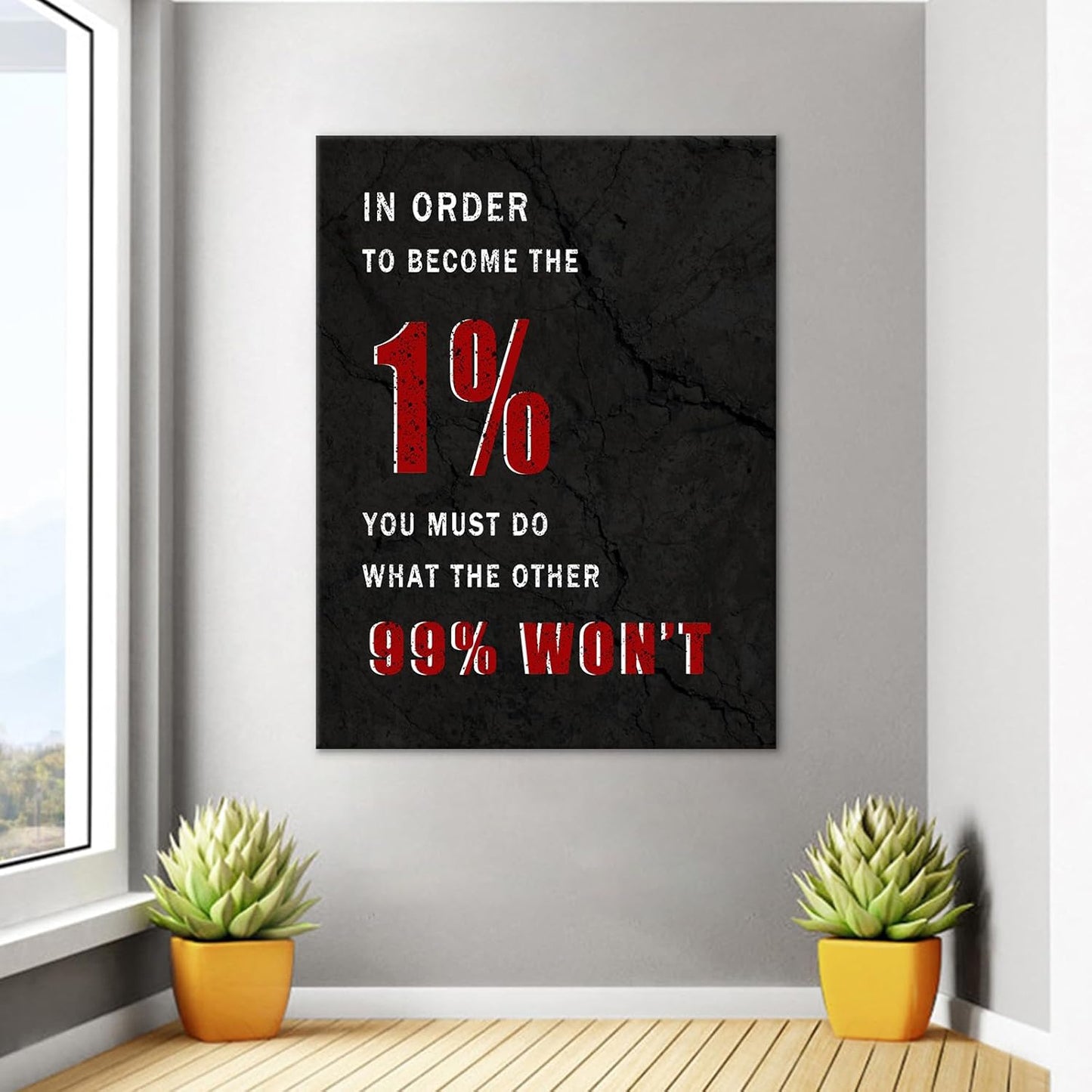 Become The 1% Inspirational Canvas Wall Art Office Decor Painting Poster Motivational Quotes Positive Theme Picture Print Artwork for Living Room Gym Hallway School Stretched and Framed [30''Wx 40''H]