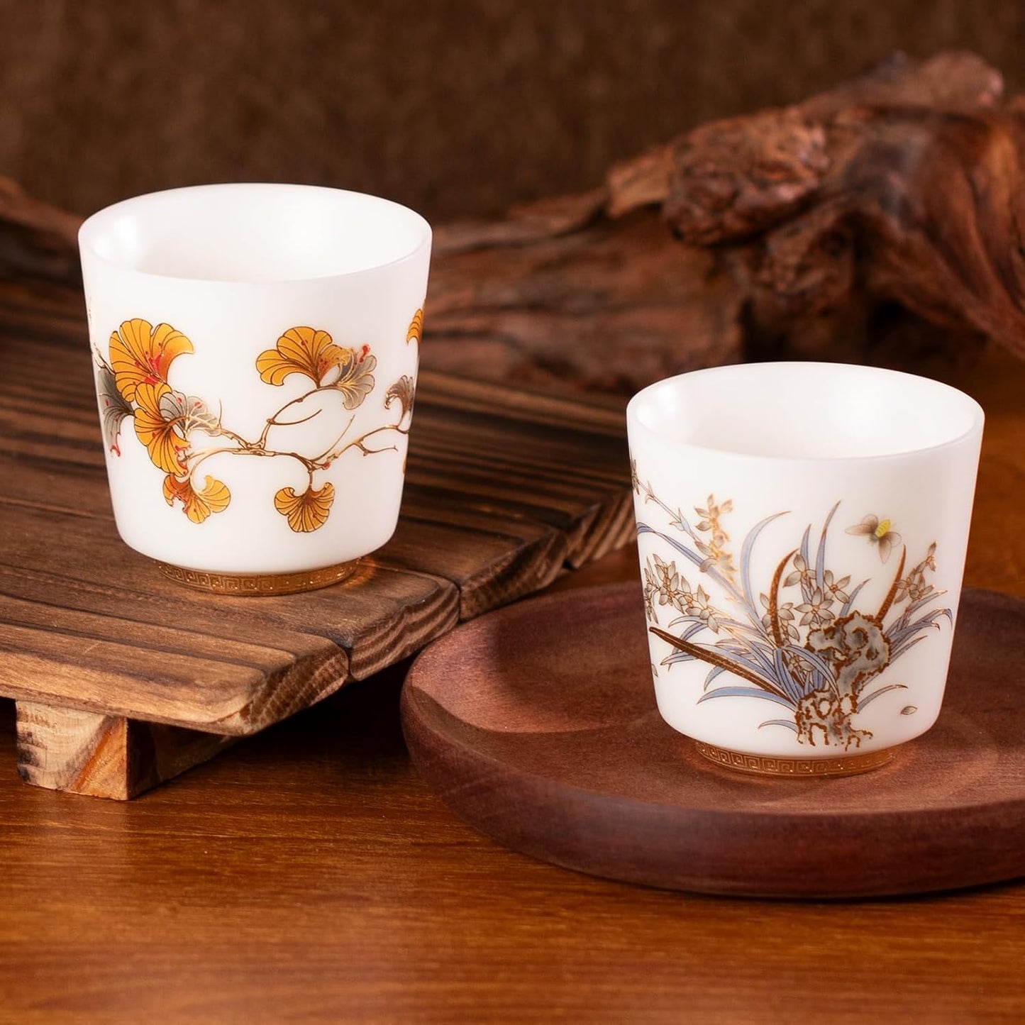 KAMMAK Ceramic Tea Cups Small, Cute Vintage Coffee Cup Set of 2, Porcelain Teacups Espresso Mug, 3.4oz Hand Painted Chinese Afternoon Tea Party Mugs, Birthday Gift for Women Men, Dagao Mouth