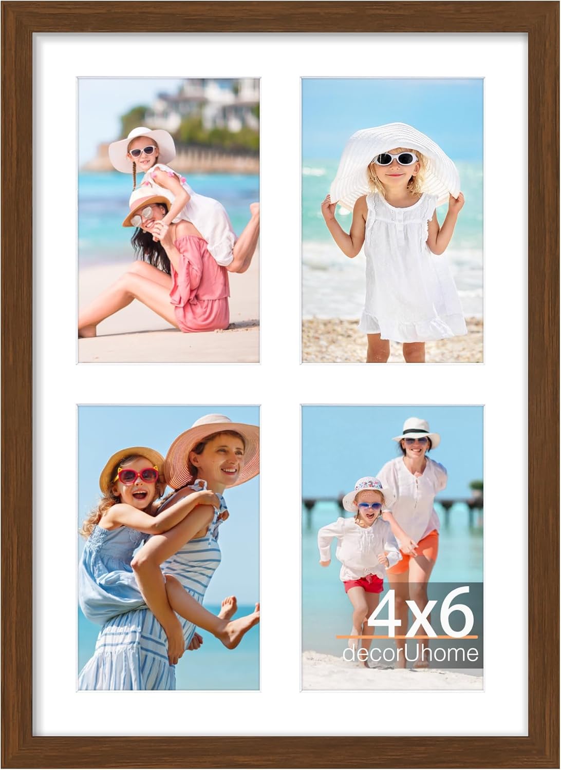 decorUhome 10x14 Picture Frames Collage Wall Decor, Display 4Pcs 4x6 Photos with Mat or 1Pcs 10x14 Unmatted, 4 4x6 Collage Picture Frames for Wall Mounting, Brown