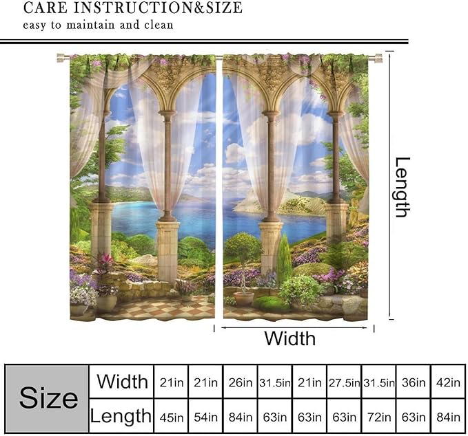 Gothic Blackout Curtains，Fantasy Spring Garden Arch Pattern Drapes Window 2 Panel Rod Pocket Curtain for Bedroom Living Room Decor 31.5" W X 72" L