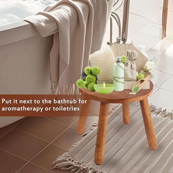 Round Solid Wooden Step Stool， Garden Stool，10''H,Plant Stool ，Wood Legs Detachable for Plant Stand, Kitchen, Bathroom，Bedroom，Livingroom (Walnut, 10inch)