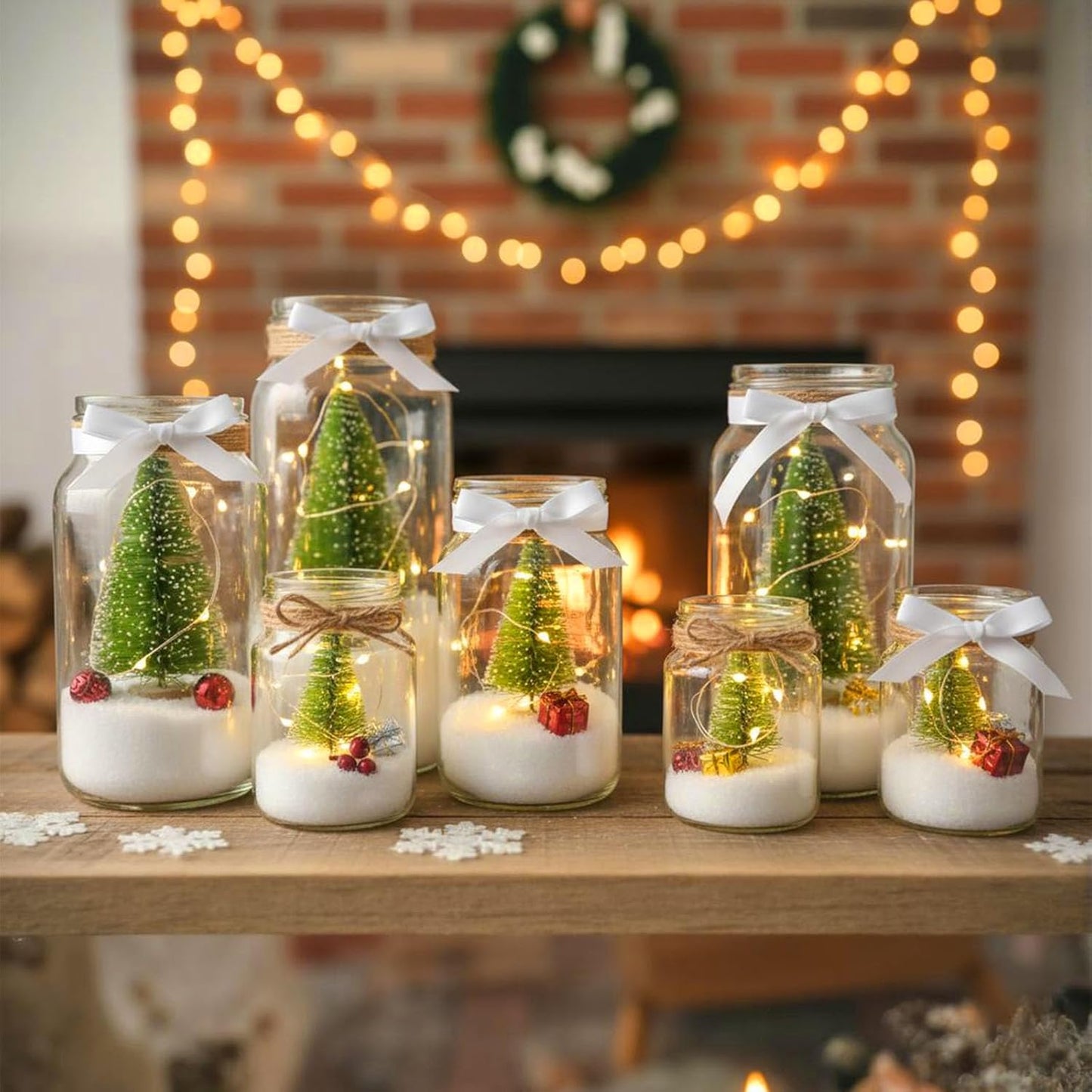 LOVEINUSA 40PCS Mini Christmas Trees, 5 Sizes Artificial Sisal Trees Bottle Brush Xmas Trees with Wooden Base for Xmas Winter Home Table Decoration