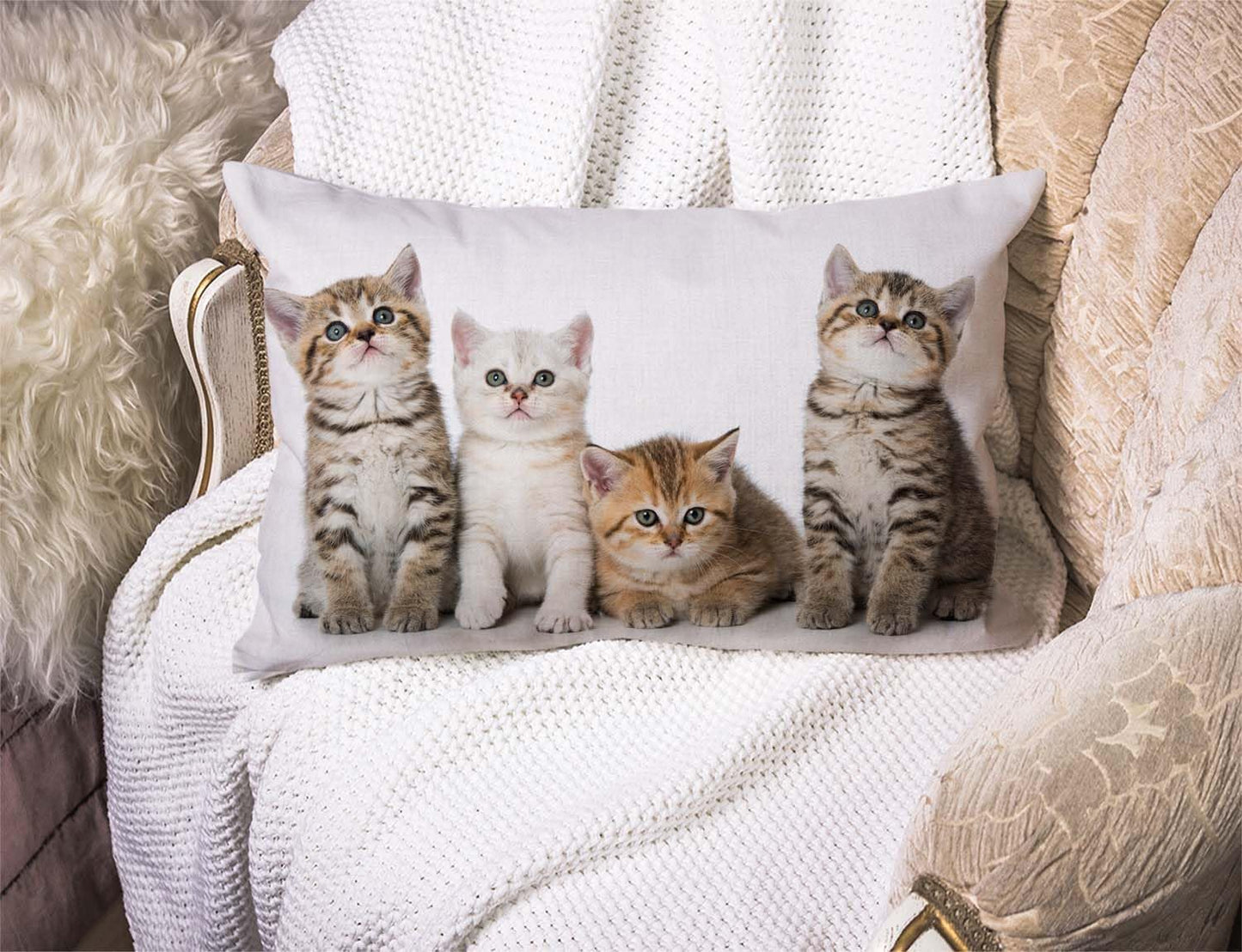 Colourful Creative Cared Cats Cotton Linen Decorative Throw Pillow Case Cushion Cover Pillowcase for Couch Sofa Bed,12 X 20 Inches