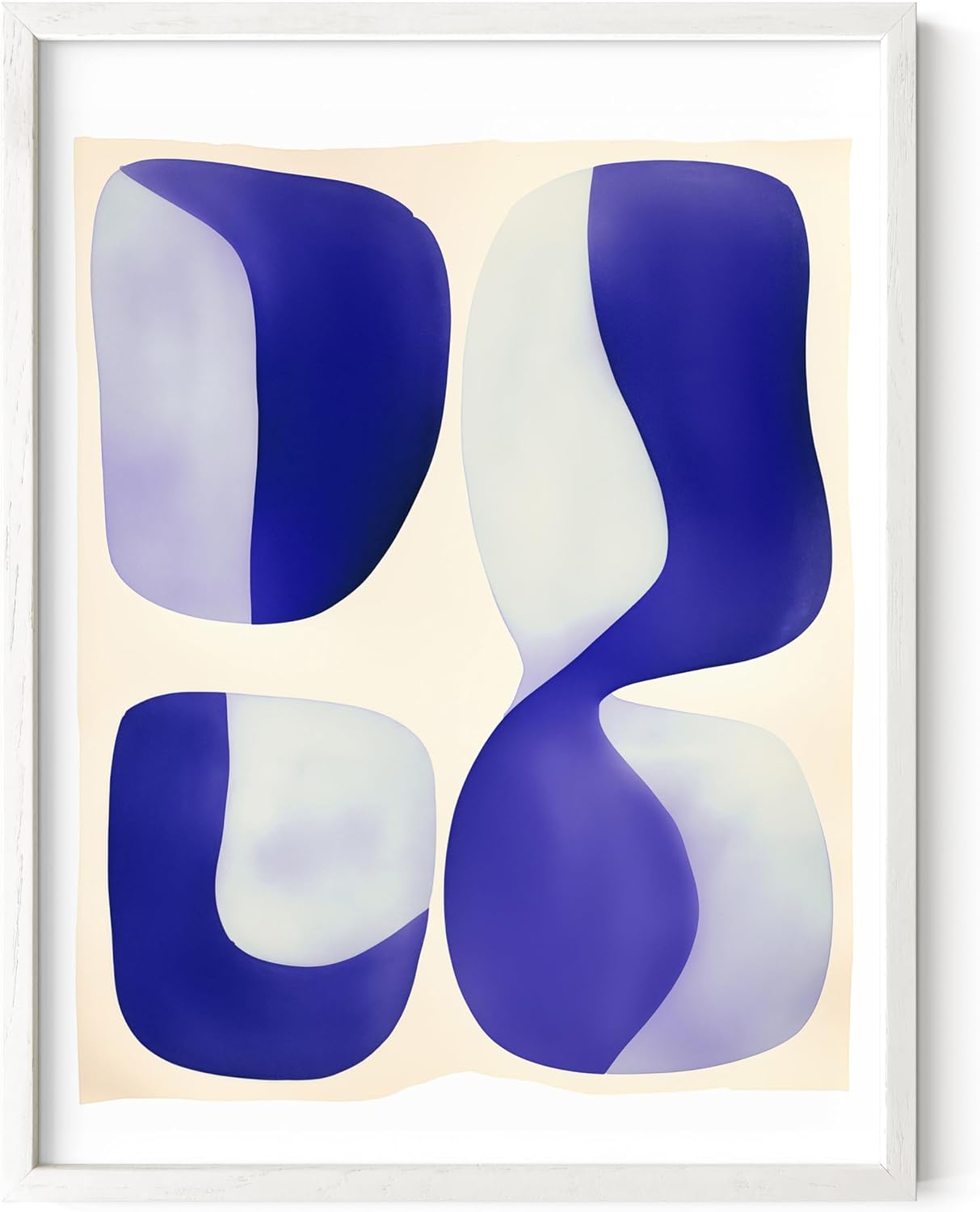 HAUS AND HUES Modern Abstract Wall Art - Blue and Green Living Room Art, Modern Artwork for Walls, Minimalist Picture for Living Room(Blue Tribal Shapes 2, White Frame, 12x16)