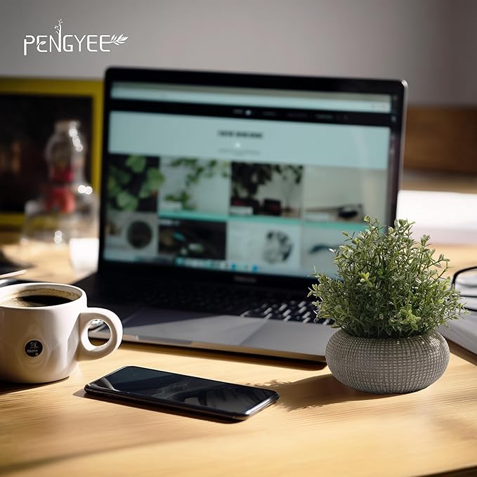 2Pack Small Fake Plants, 6.1/5.7 Inch Artificial Plants Indoor in Cement Planter, Small Faux Plants Indoor for Room Bathroom Bedroom Farmhouse Kitchen Office Home Decor - All Green - Boxwood