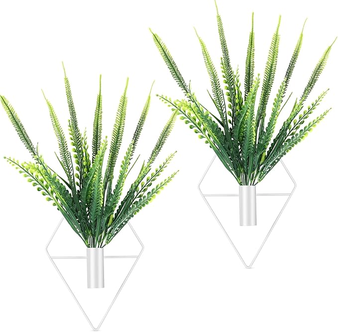 2 Pieces Wall Decor Hanging Planters with Artificial Plants Metal Hanging Vase Indoor Plants Holder Modern Boho Wall Art for Bathroom Bedroom Living Room Decor (White,Boston Fern)