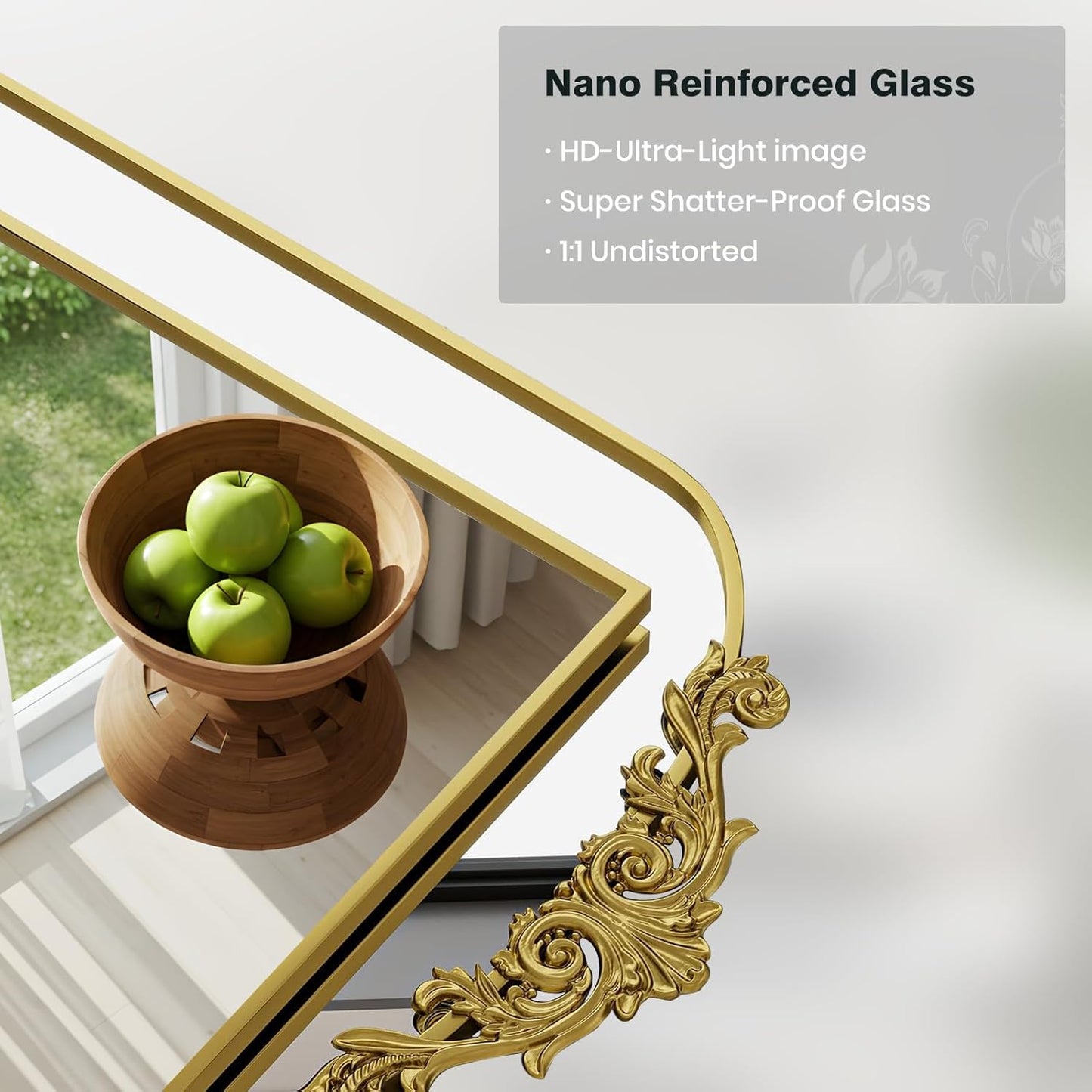 Filigree Arched Wall Mirror 22"x46" Retro Wall-Mounted Mirror with Vintage Ornate Carved Applique Hanging Leaning Antique Home Decor Mirror for Fireplace Living Room Entryway Hallway Bathroom, Gold