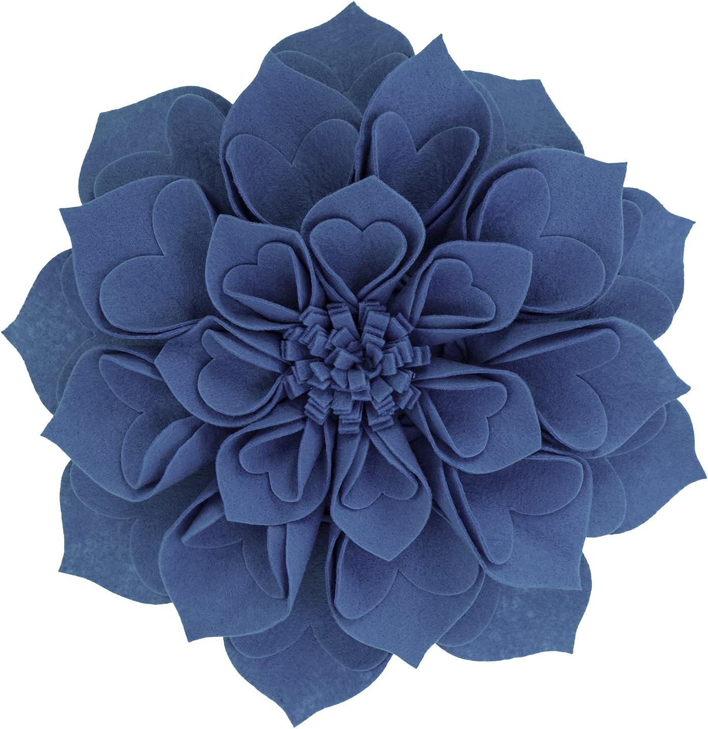 Fennco Styles Handmade 3D Heart-Shaped Petals Flower Decorative Throw Pillow Cover Only - 13" Round Navy Blue Floral Pillow Case for Couch, Home Décor and Holiday, Housewarming Gift