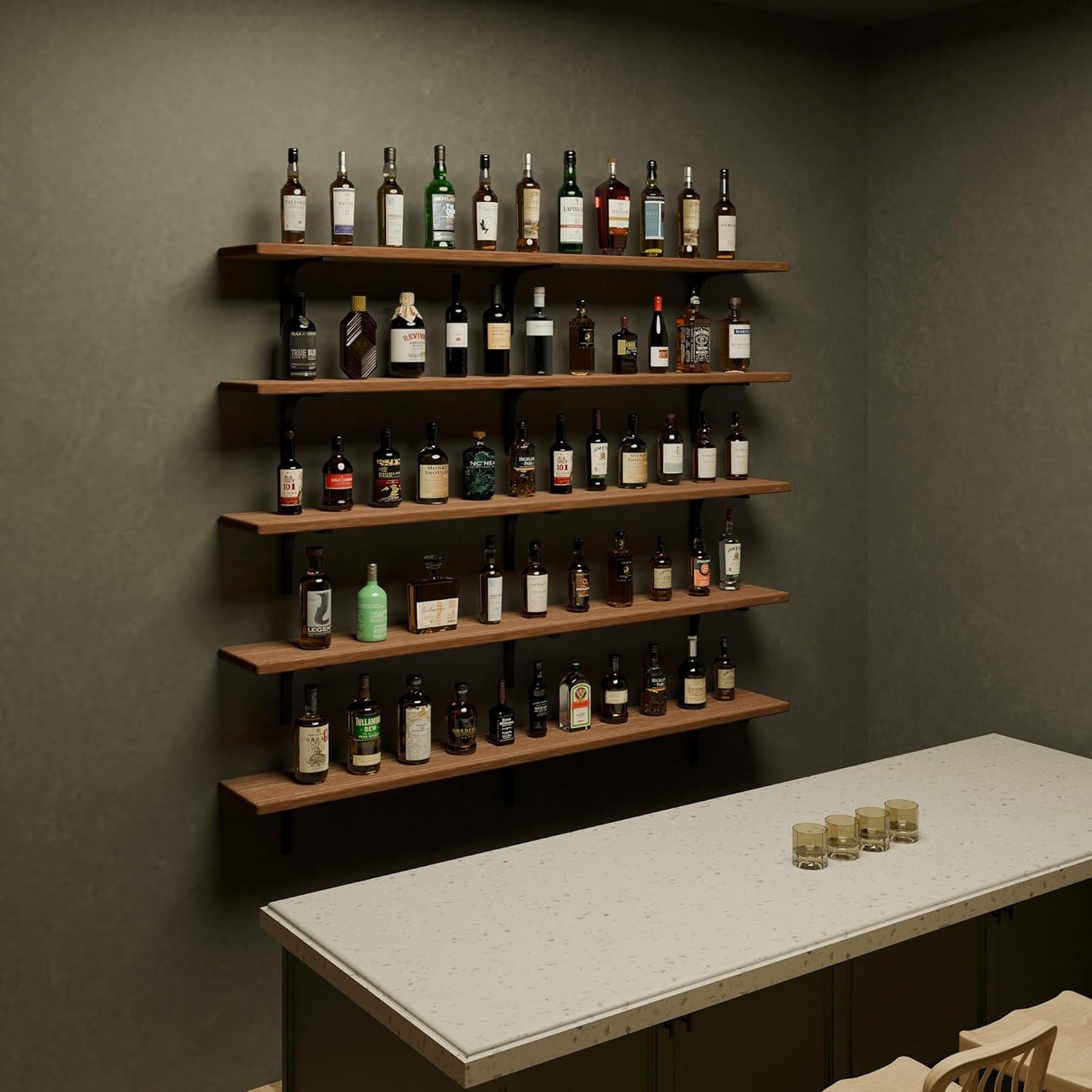 Long Floating Shelf for Wall 60 inch,Long Wall Shelves Set of 5,Rustic Solid Wood Bookshelf,Large Bookcase for Bedroom Bar (Brown, 60 Inch)