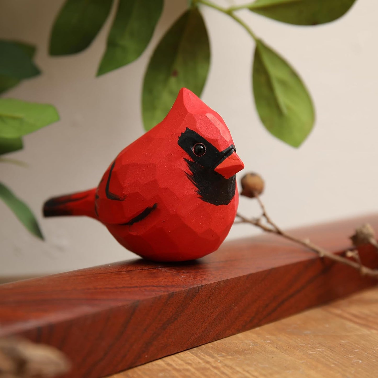 Handcrafted Red Cardinal Figurine – Small Wooden Christmas Red Bird Statue Decor for Shelf, Desk, or Mantel – Eco-Friendly for Women & Collectors