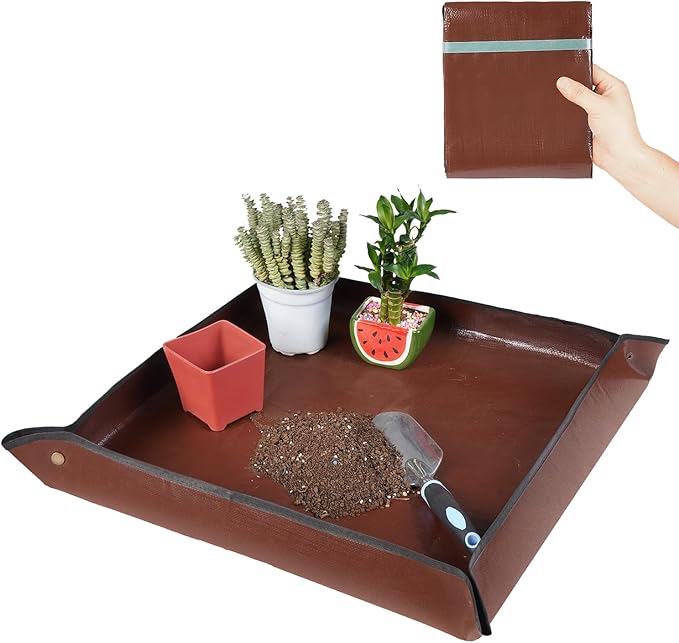27"x 27" Repotting Mat for Indoor Plant Transplanting and Mess Control Foldable Waterproof Potting Tray-Easy to Clean Gardening Gifts for Plant Lovers