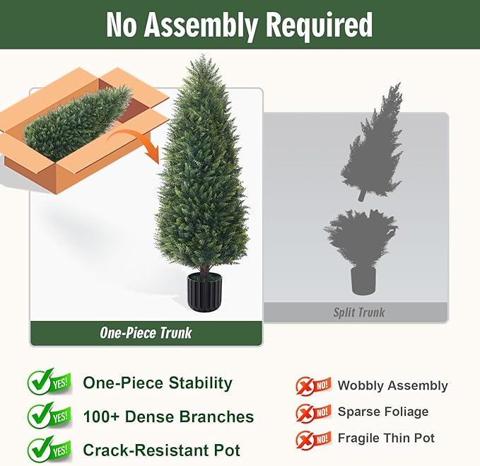 3FT Artificial Topiary Cedar Trees 2 Pack, Lush Thick Greenery UV Rated Artificial Plants for Outdoor Planters Decor, Realistic Fake Trees Indoor Garden