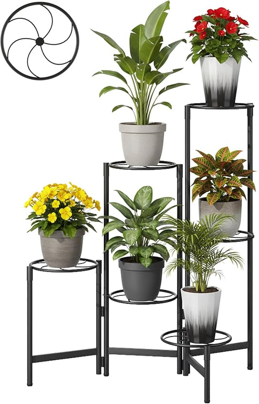 Outdoor Plant Stands for Patio Corner Tall Plant Stand Indoor Metal Flower Pot Stands for Multiple Plants 6 Tier Heavy Duty Shelf Black Kite
