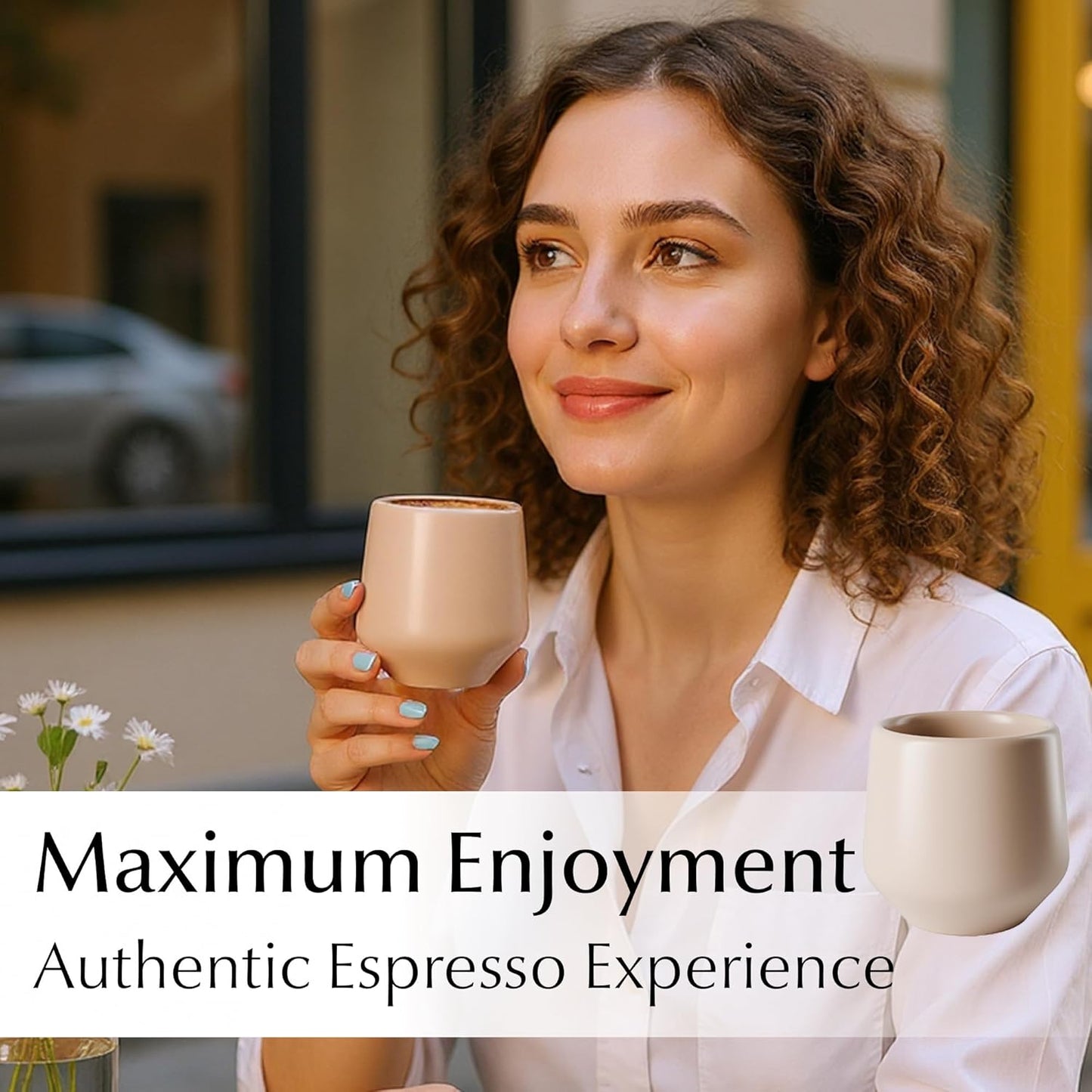 MIAMIO - Espresso Cups Set of 4 (3 oz) / Espresso Cup, Ceramic Espresso Cups, Handleless Mug, Japanese Tea Cups - Luxe Collection (Beige Pastel)