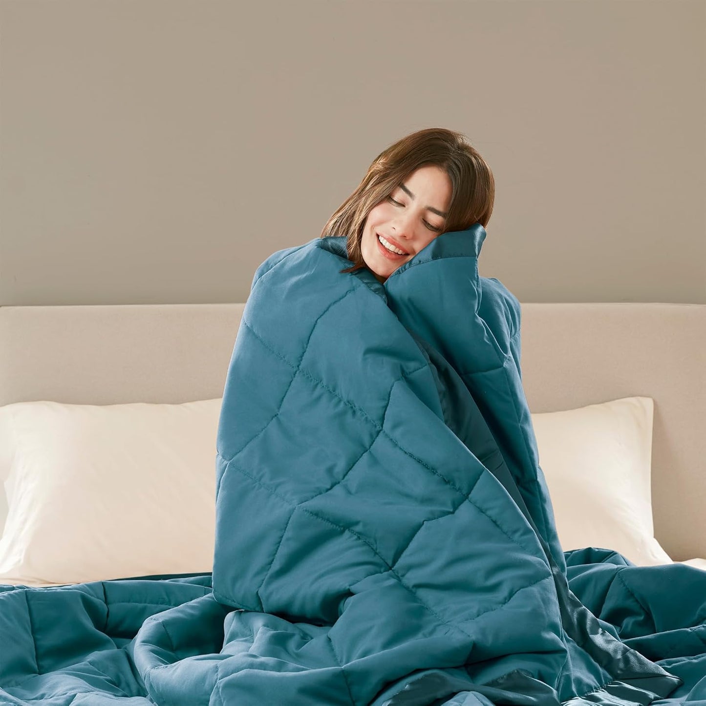 Madison Park Windom Down Alternative Blanket, Premium 3M Scotchgard Moisture Wicking Treatment, Lightweight and Soft Bed Cover For All Season, Satin Trim, Teal Full/Queen