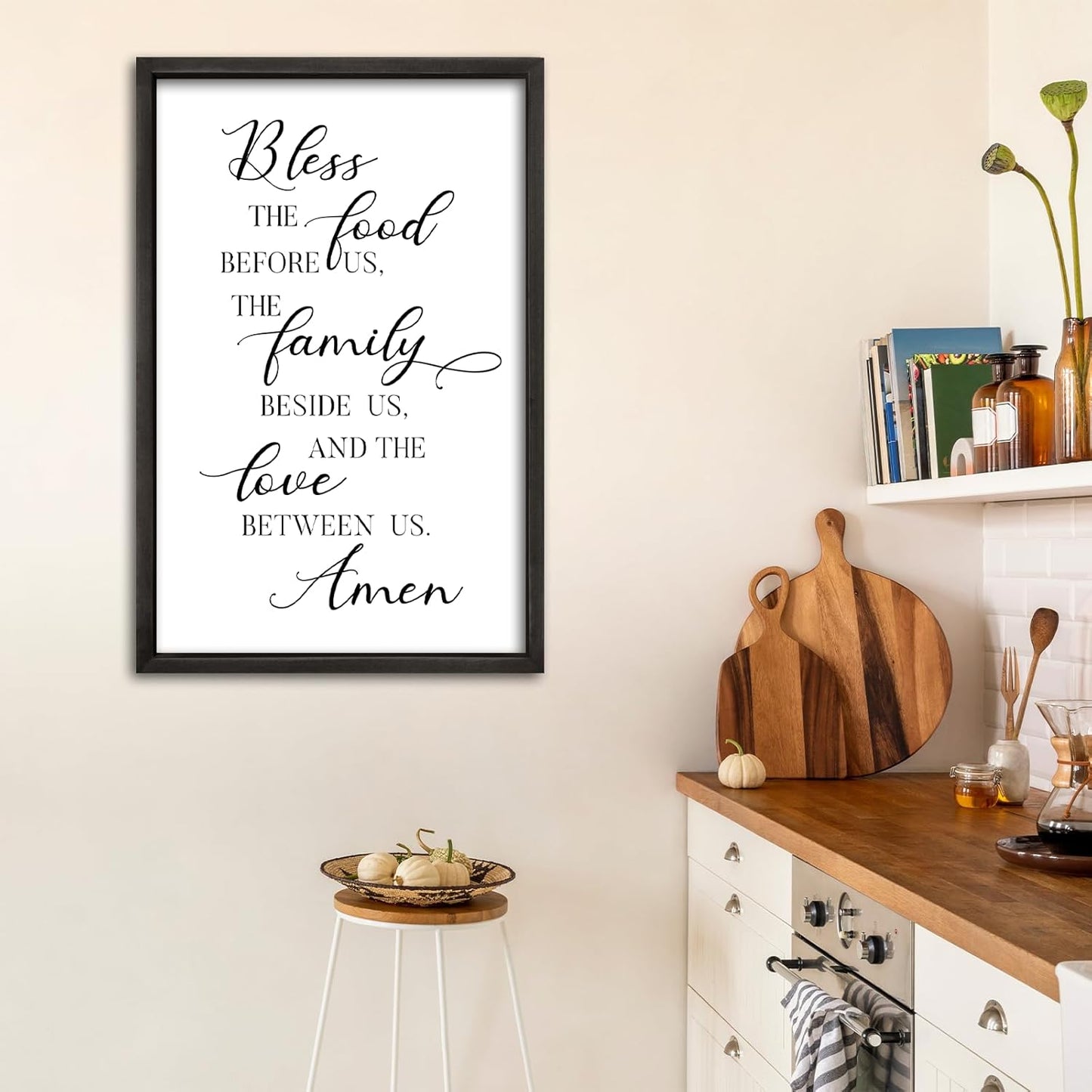 comurdyo Bless the Food Before Us Sign Wall Decor 16"×24" for Dining Room Kitchen Wall Art Framed Wood Hanging (Black)