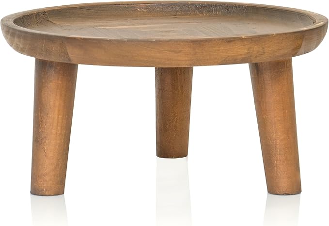 Red Co. 8.75” Dia Round Decorative Wooden Pedestal Plant Stand with Legs, Natural Brown