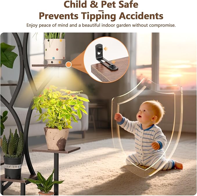 Plant Stands Indoor With Grow Light For Indoor Plants Multiple - 62" Tall Indoor Shelf With Anti-Tipping Device, Black Metal Flower Holder Rack