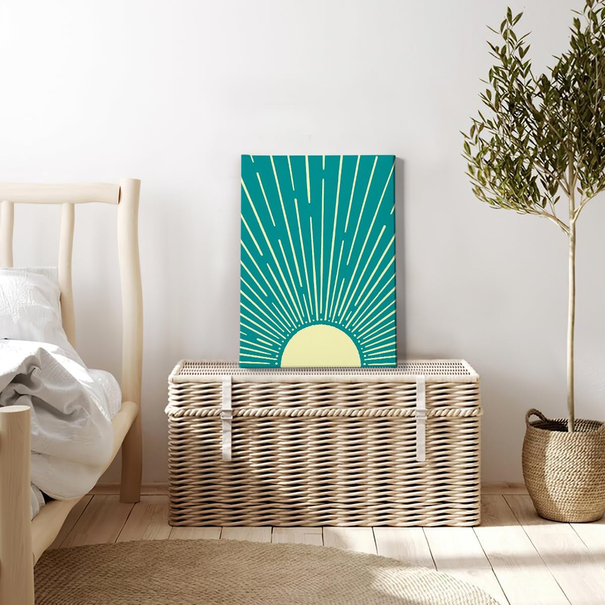 HIWX Boho Sun Framed Canvas Pictures Wall Art, Boho Office Bathroom Decor, Bohemian Wall Art Decoration for Bathroom, Office, Bedroom 11x14 (Green2)