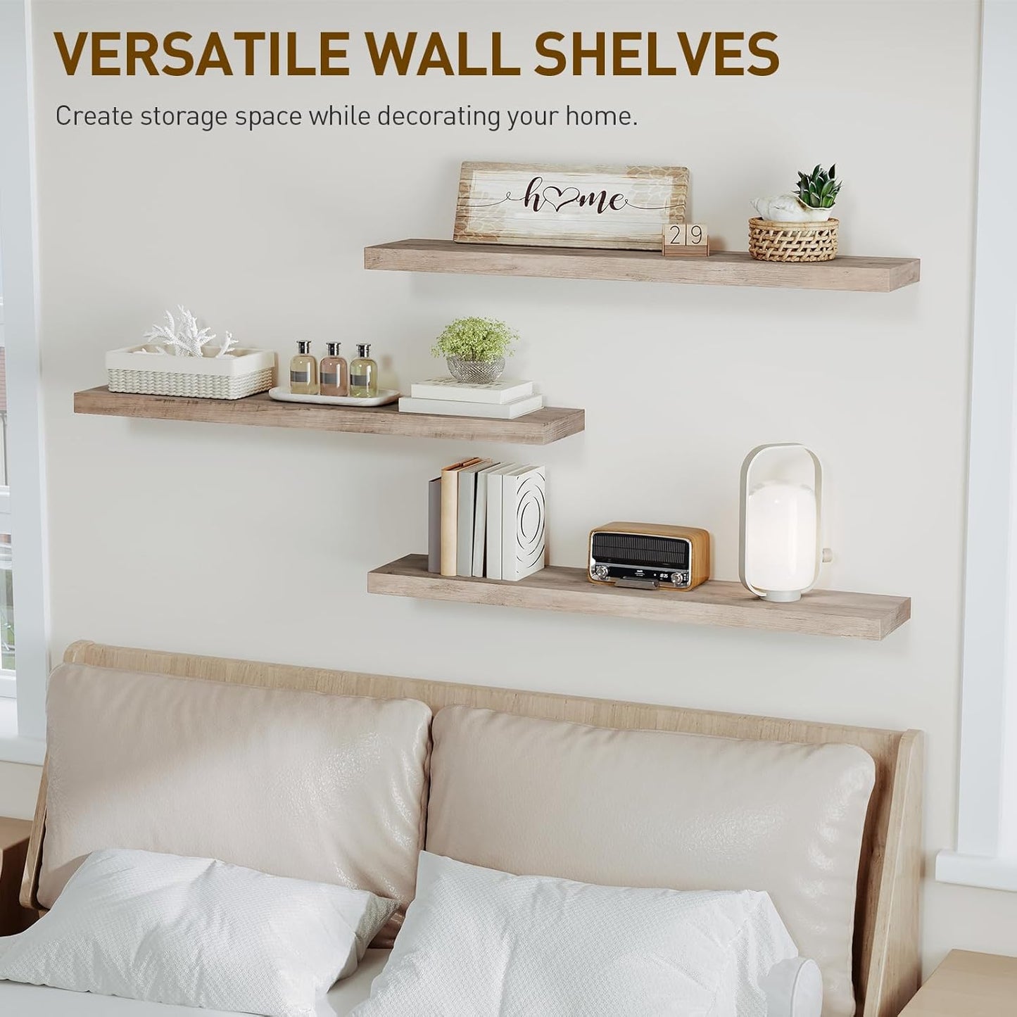 Floating Shelves for Wall, 1.5" Thick Wall Shelf Set of 3 with Invisible Brackets, L39.4 x W7.9 Hanging Book Shelves Farmhouse Home Decor for Bathroom, Living Room, Bedroom, Greige 10301BJP3BG