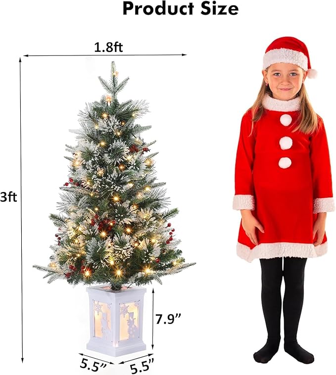 3 Ft Pre-Lit Christmas Tree, Artificial Christmas Trees with Lighting, Xmas Trees with 78 Led Lights, Christmas Decoration for Home, Office, Easy Assembly