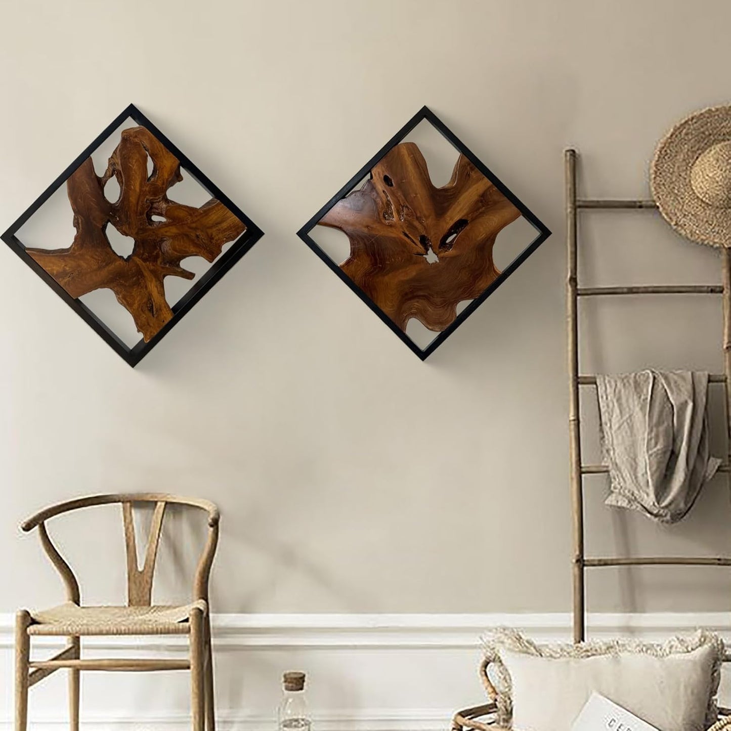 Greenage Teak Wood Wall Decor 27.5"x27.5"x2.4" Wall Hanging Decoration for Home Living Room Bedroom Office