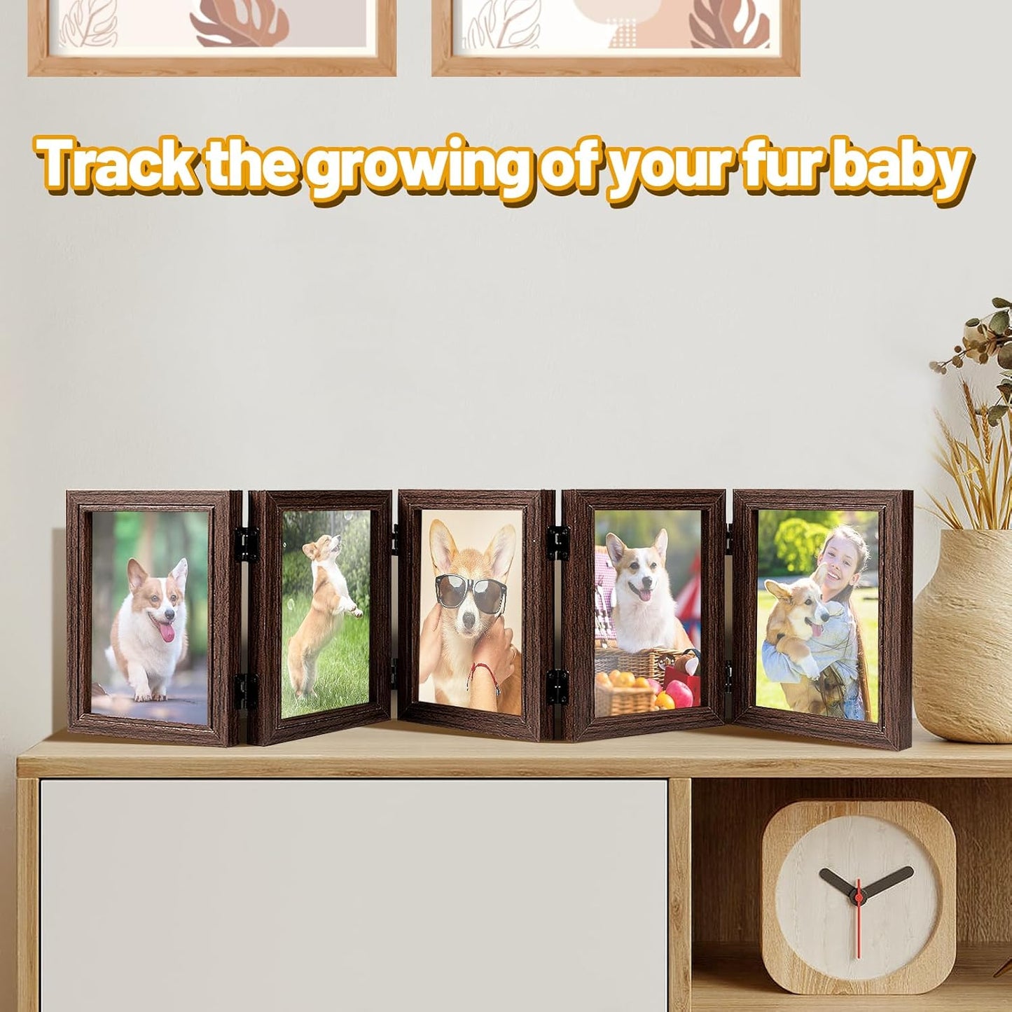 Biggun 4x6in 5 Folding Accordion Picture Frame - Foldable Hinged Collage Photo Frames for Tabletop Display Multiple Family Pictures Birthday Father's Day Gifts (Brown)