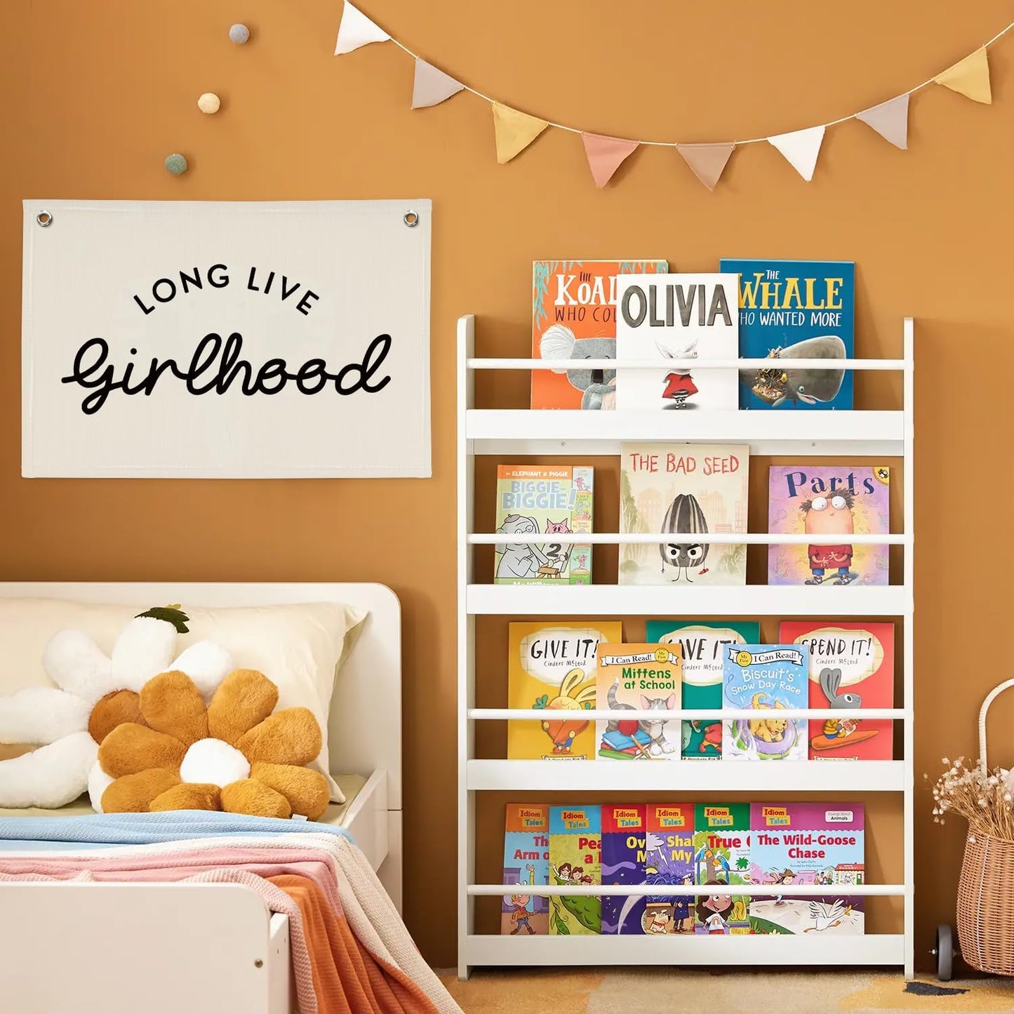 Girl Room Decor Long Live Girlhood Linen Banner Hanging Flag Retro Banner for Nursery Playroom Wall Decor for Kids Bedroom Decorations,Baby shower gifts 30x20(Black Letter)