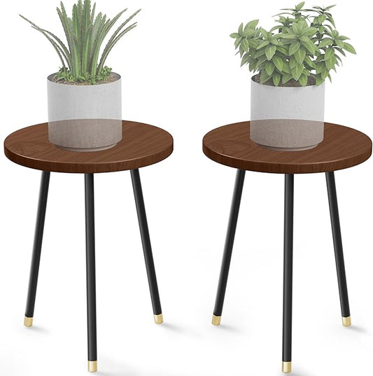 Plant Stand Indoor 2 Pack: Adjustable Wood 16 Inch Plant Stand - Mid Century Modern Decor Corner Plant Stands for Indoor Plants - Small Round Plant Table Holder for Balcony Living Room Office