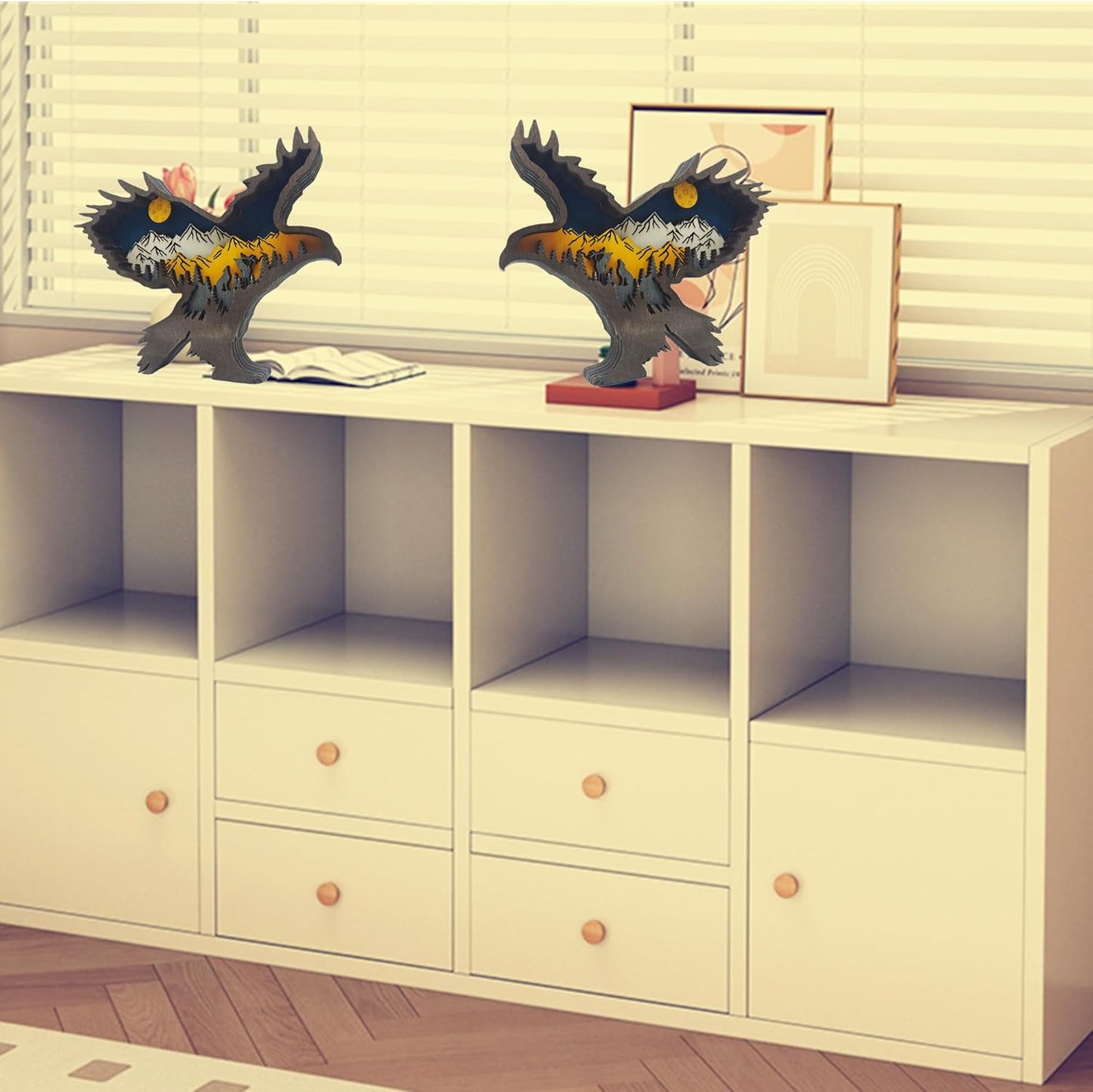 Forest Animal Desk Art Decor Wooden Farmhouse Table Decoration, Cabin Decor, Nursery Decor Mountain Decor for Bedroom Living Room(Eagle)