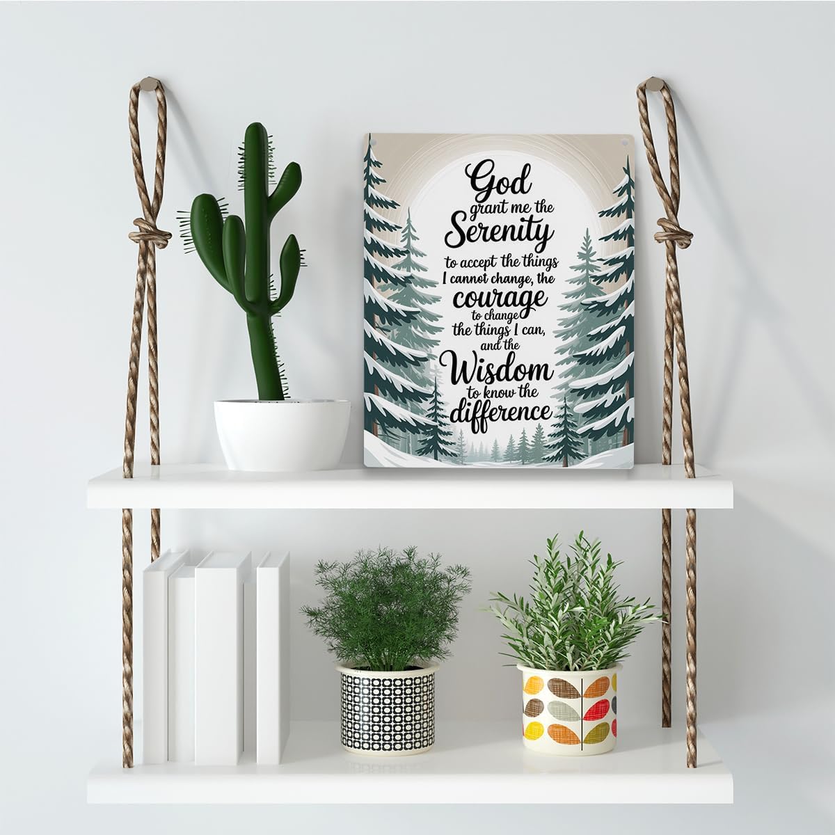 God Grant Me The Serenity, Bible Verses Winter Decor sign, Christian Prayer Room Wall Art Wooden Hanging Plaque 10 x 8 Inch, for Office Bedroom Living Room Home Decor