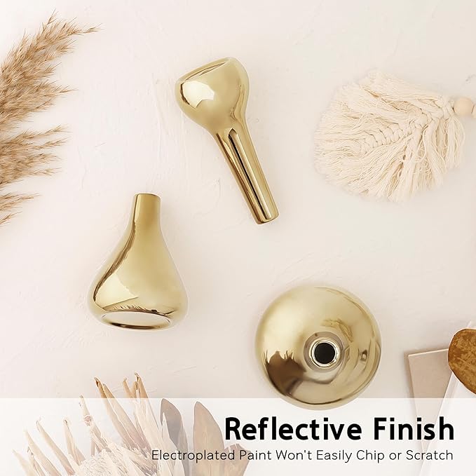 Port&Petal Brass Vases (Set of 3) - Small Bud Vases 3.5-5" Tall With Reflective Finish | Home Accent for Living Room, Table Decor, Wedding Centerpiece