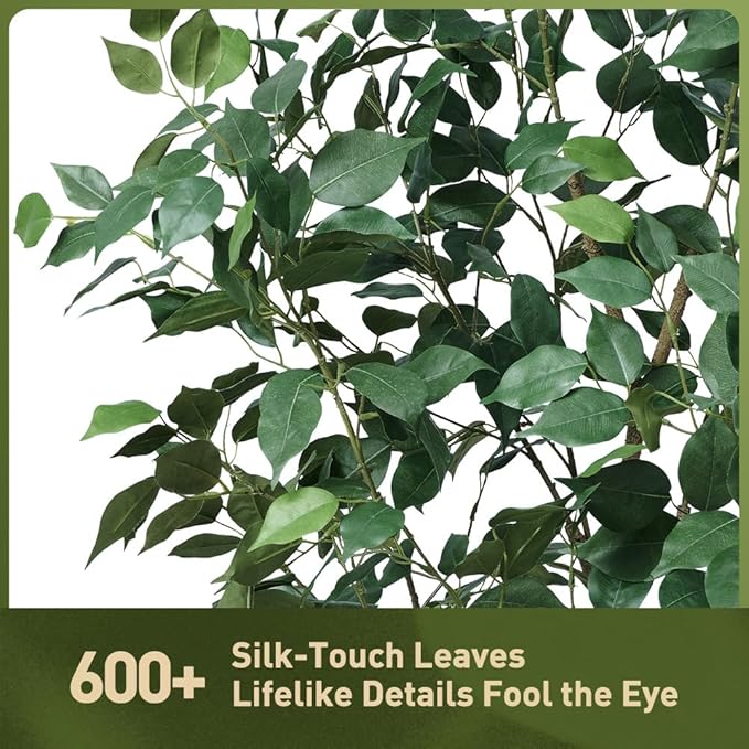 5FT Artificial Ficus Tree with White Taper Planter & Pebbles– Tall Faux Trees with UV Resistant Silk Leaves for Indoor Outdoor - Potted Fake Floor Plants for Home Office Room Decor, VN128