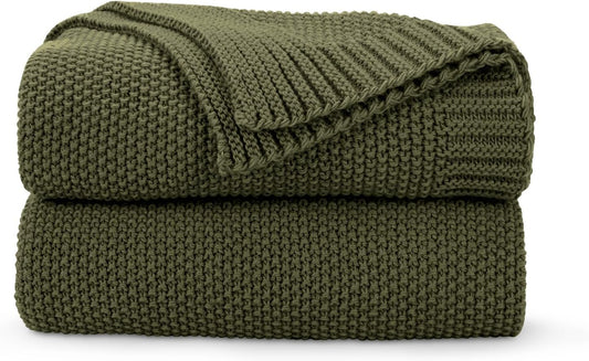 CozeCube Olive Green Throw Blanket for Couch, Soft Cozy Cable Knit Throw for Bed Sofa Living Room, Lightweight Warm Decorative Farmhouse Christmas Blanket, 50"x60", Olive Green