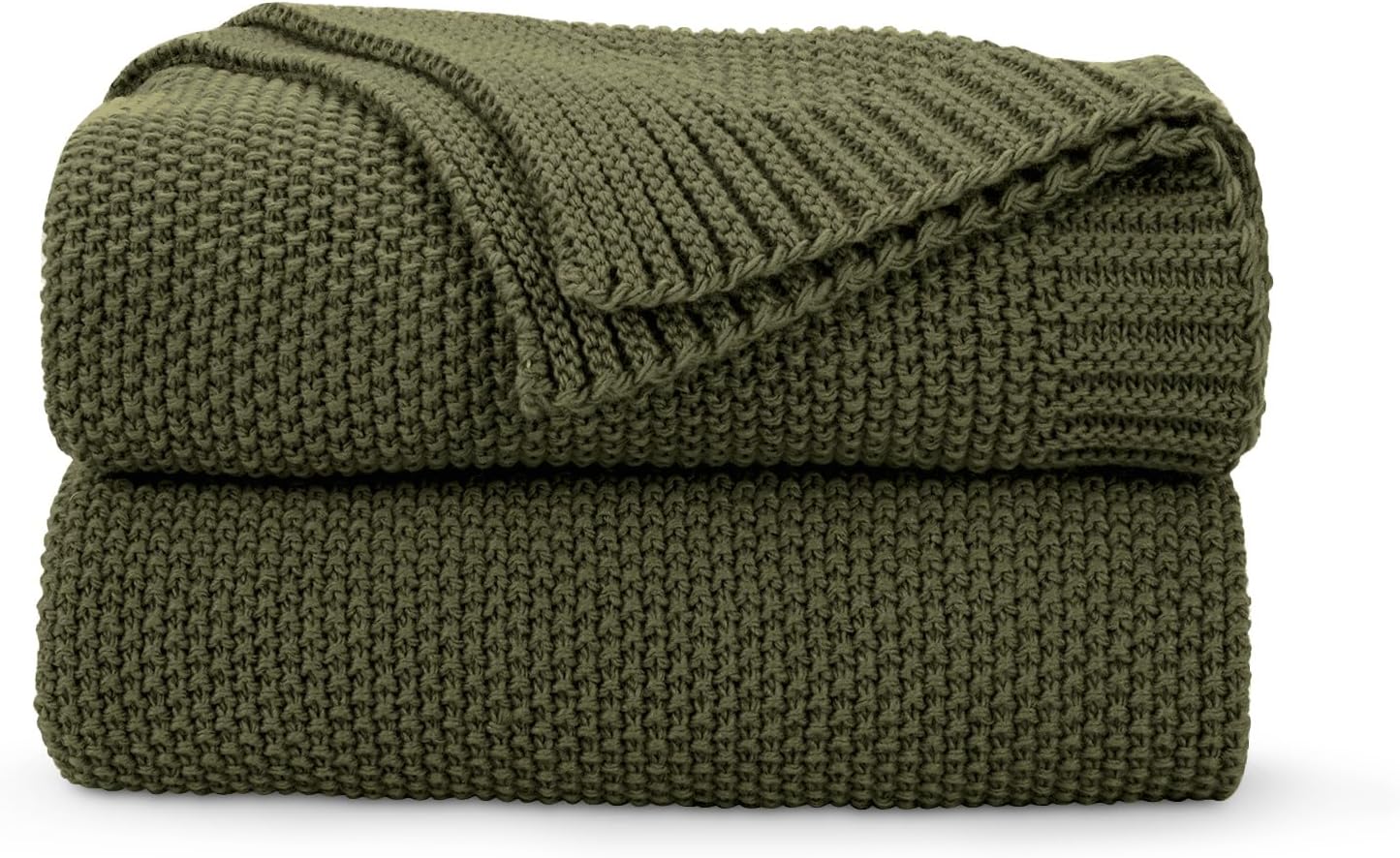 CozeCube Olive Green Throw Blanket for Couch, Soft Cozy Cable Knit Throw for Bed Sofa Living Room, Lightweight Warm Decorative Farmhouse Christmas Blanket, 60"x80", Olive Green