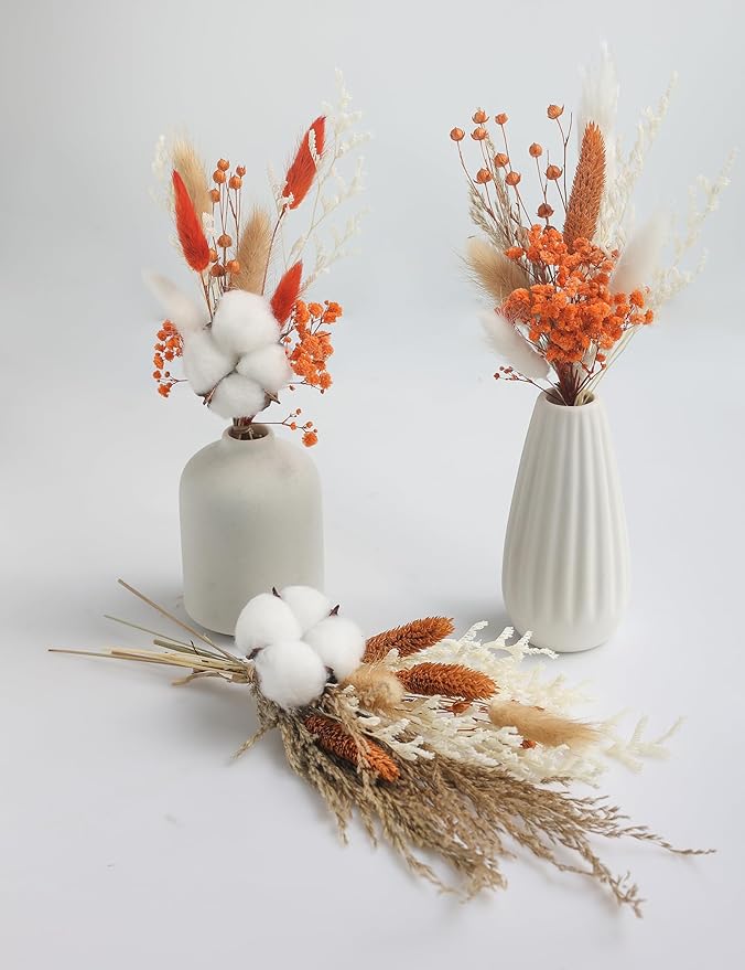 xin's convey DIY Autumn Natural Dried Flower Kit, Dried Flower Bouquets for Vase, Table Decorations(Orange)