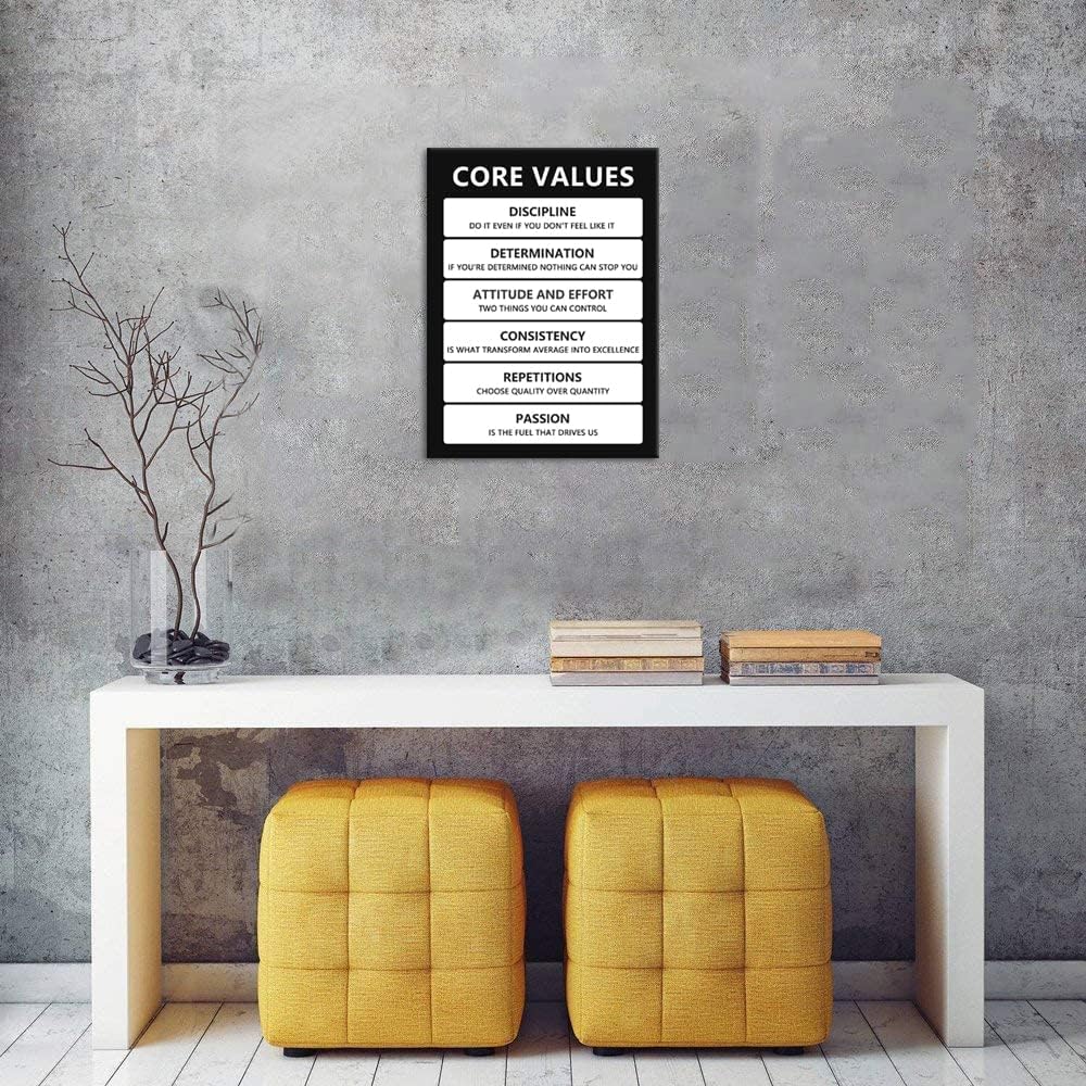 Inspirational Office Wall Art Motivational Print painting Artwork Core Values to Success Wall Decor for Home Classroom Wall Poster Living room Stretched and Frame Ready to Hang[18"W x 24"H]