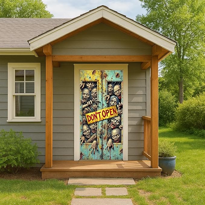 2D flat Zombie Don't Open Halloween Door Decorations Scary Door Banner Indoor Outdoor Horror Door Cover for Haunted House 71x35 Inch