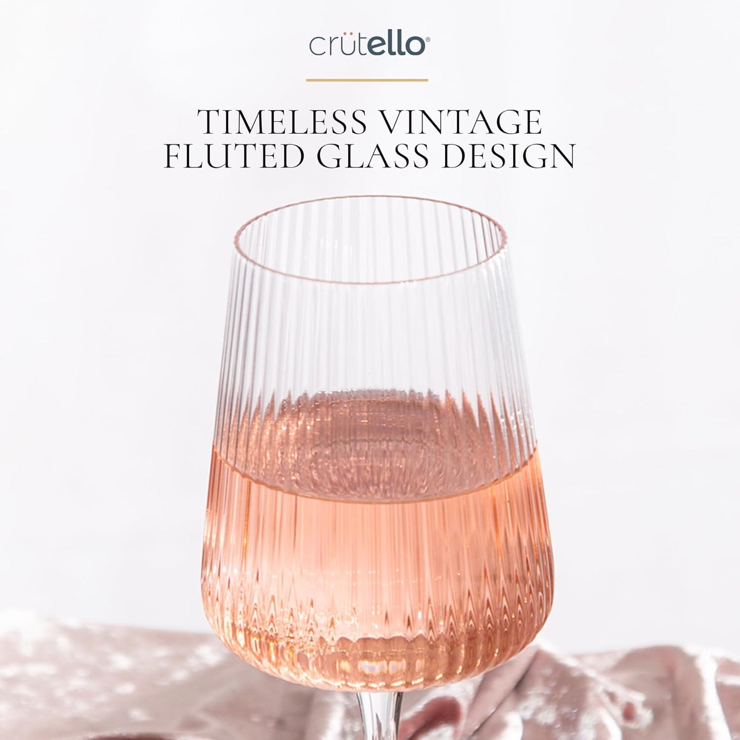 Crutello Modern Wine Glasses 17 oz Glassware, Set of 4, Unique Fluted Glassware with Vintage Ripple Texture, Art Deco Red or White Wine Fancy Glasses