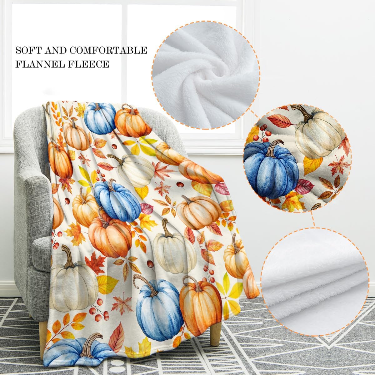 Jekeno Pumpkin Halloween Blanket Gifts for Women Kids Girls Boys Mom Wife Men Thanksgiving Autumn Harvest Home Bedroom Living Room Bed Sofa Decor Plush Throw 50"x60"