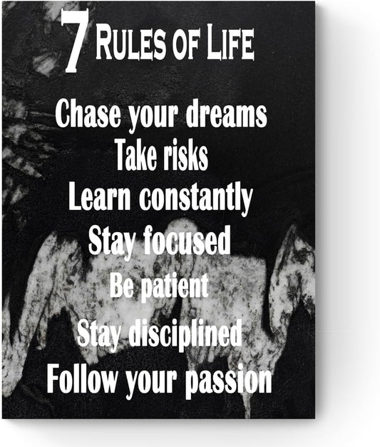 GoForArt Motivational Canvas Wall Art, Famous Quote 7 Rules Of Life Prints Wall Decor, Poster for Office Living Room, Bedroom Dining Room Artwork Home Decoration 12x18in