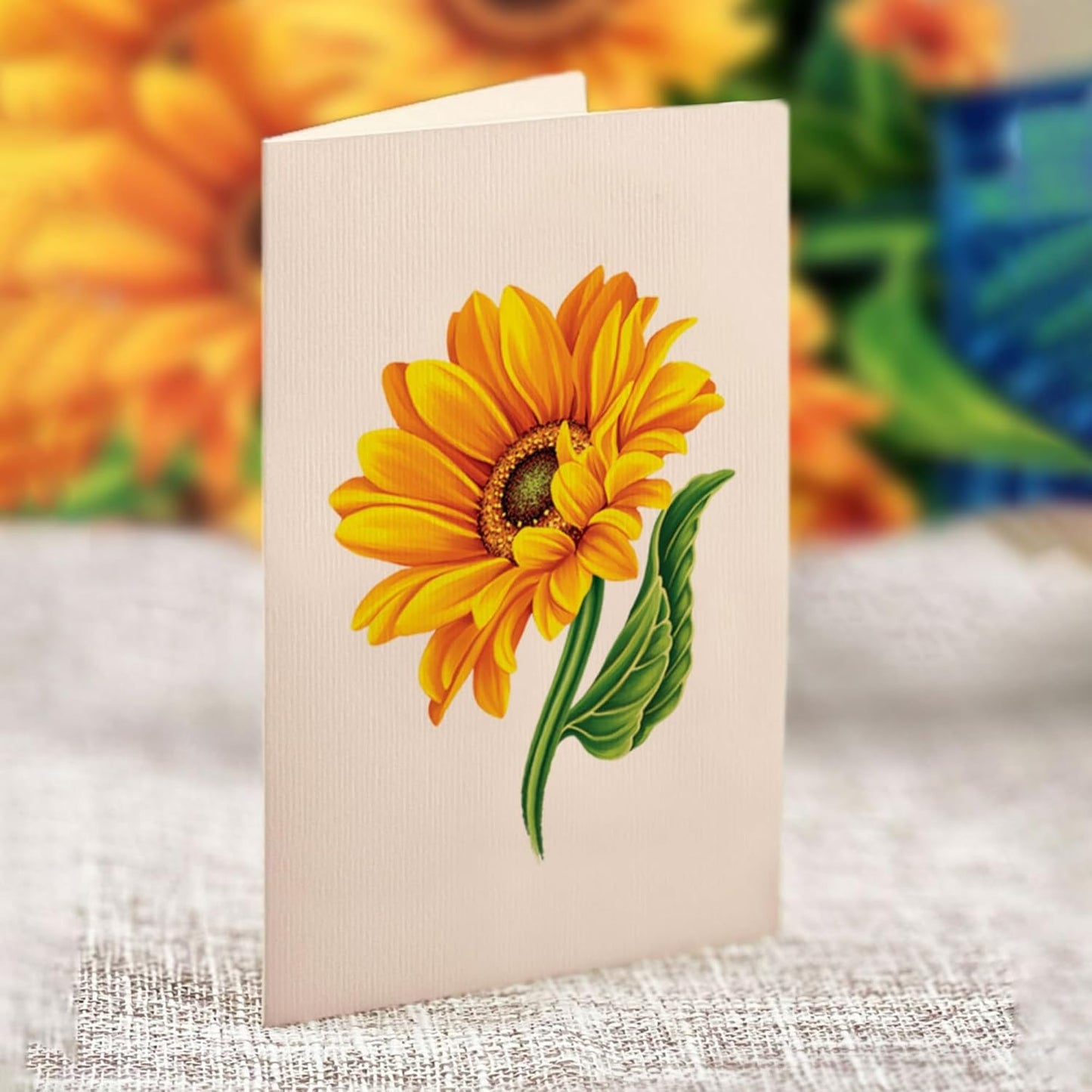 Freshcut Paper Pop Up Cards, Sunflowers, 12 Inch Life Sized Forever Flower Bouquet 3D Popup Greeting Card, Birthday Cards, Get Well Gifts, Blank Notecard & Envelope