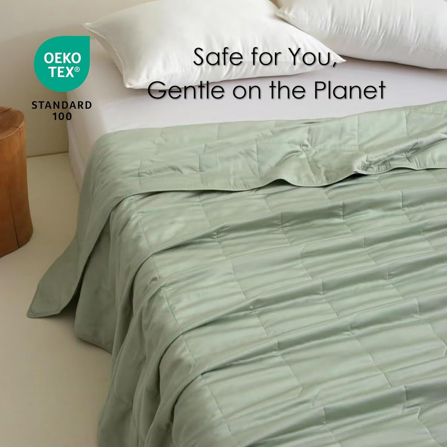 EP Mode Lightweight Quilt Blanket for Summer, Viscose from Bamboo Fabric & Filling, Natural, Breathable & Machine Washable- Sage Green, Twin